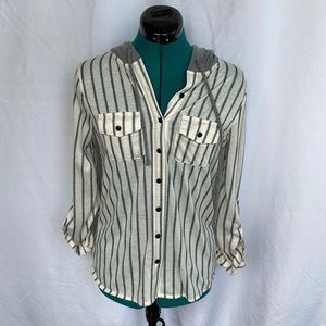 Triuhuology white and grey button up hoodie